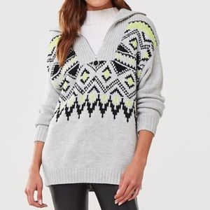 Forever 21 Fair Isle Knit Quarter Zip Sweater